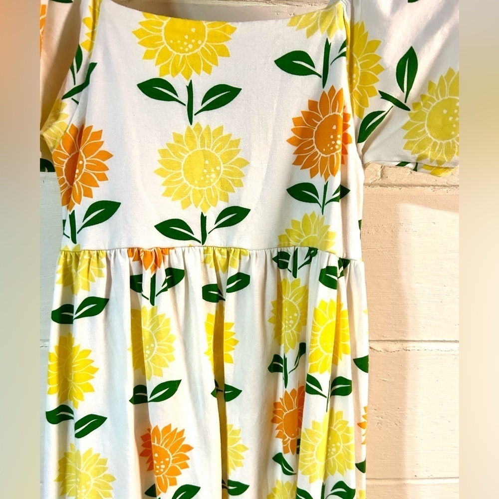 M+A‎ Lounge Sunflower Midi Dress Boho Cottagecore Puff Sleeve Summer Sundress S - Picture 7 of 9
